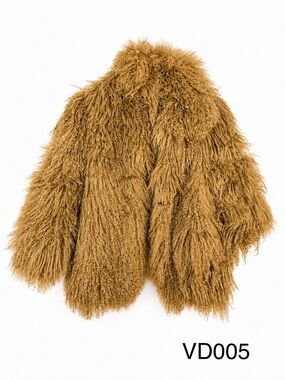 Custom Genuine Mongolian Lamb Fur Camel Statement Coat